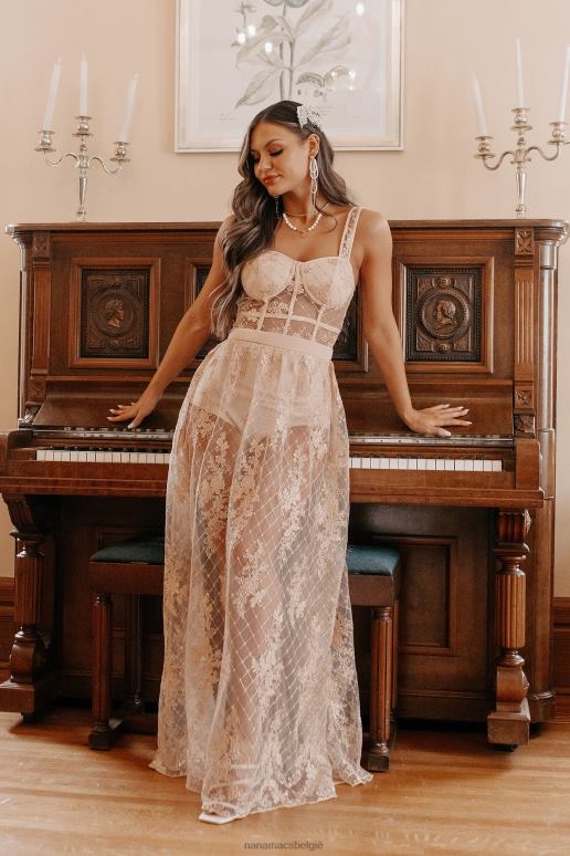 vintage taupe rule the runway short gevoerde barokke kanten maxi-jurk NanaMacs HPTT2399