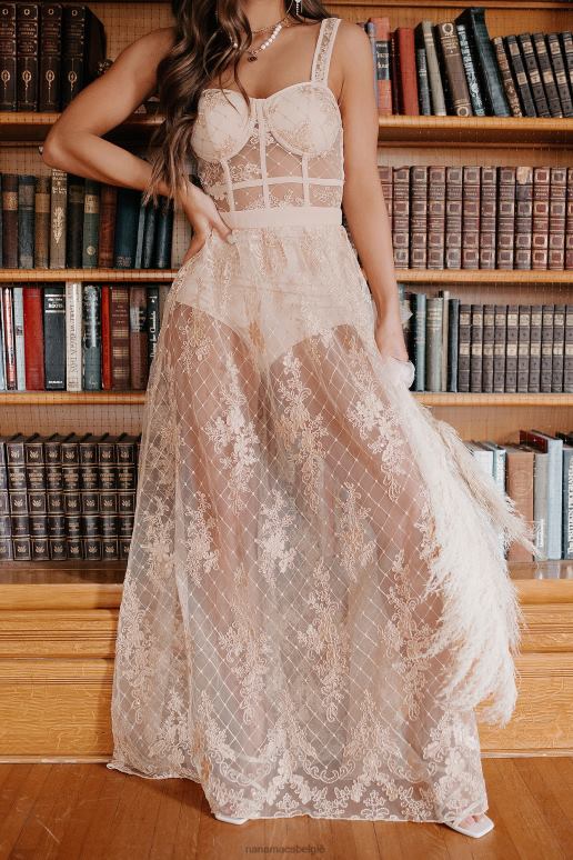 vintage taupe rule the runway short gevoerde barokke kanten maxi-jurk NanaMacs HPTT2399