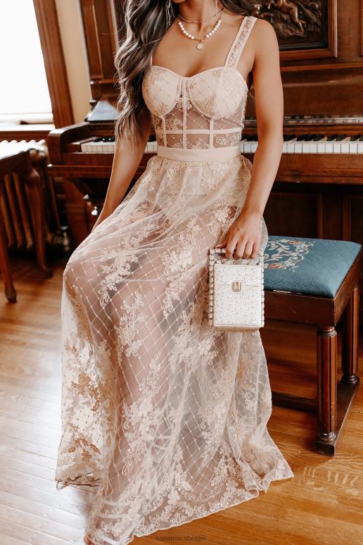 vintage taupe rule the runway short gevoerde barokke kanten maxi-jurk NanaMacs HPTT2399