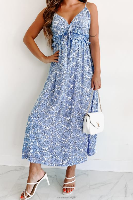 wit Blauw maxi-jurk met bloemen van rebecca NanaMacs HPTT2320