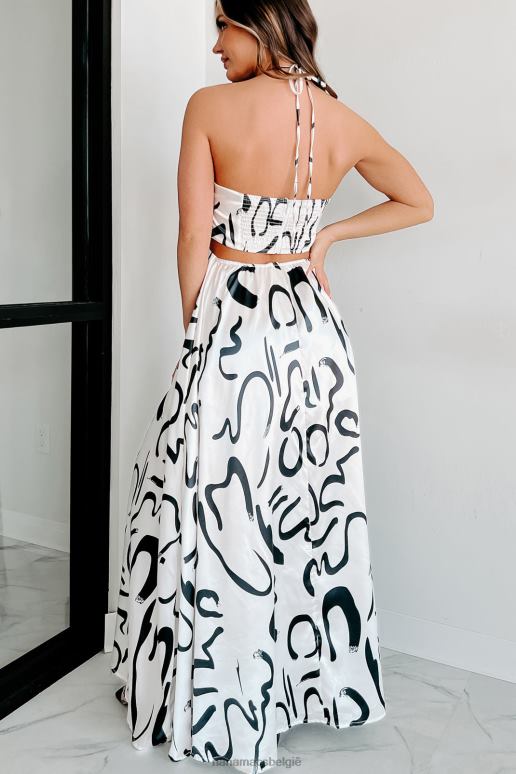 wit Zwart mijn stilte breken satijnen halter maxi-jurk NanaMacs HPTT2351