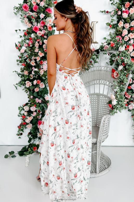 wit altijd elegante gegolfde maxi-jurk met bloemen NanaMacs HPTT2410
