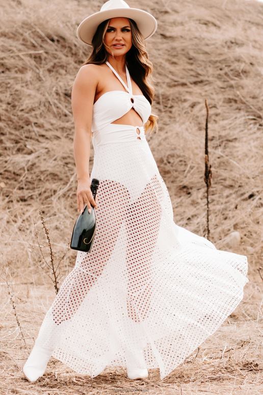 wit ergens warm gebreide bodysuit maxi-jurk met halternek NanaMacs HPTT2382