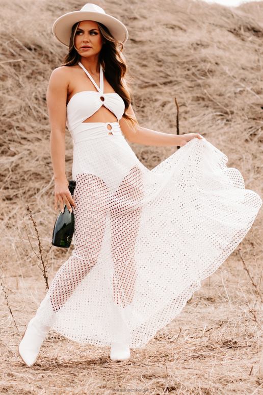 wit ergens warm gebreide bodysuit maxi-jurk met halternek NanaMacs HPTT2382