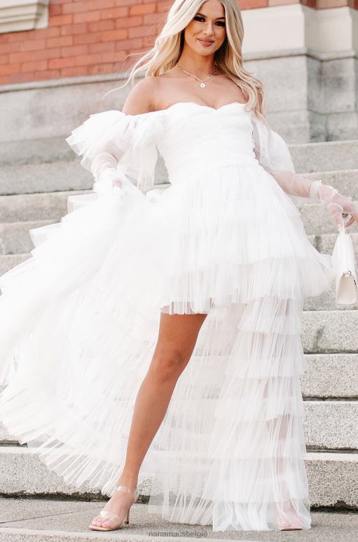 wit misschien droom ik een gelaagde hoog-laag tule maxi-jurk NanaMacs HPTT2364