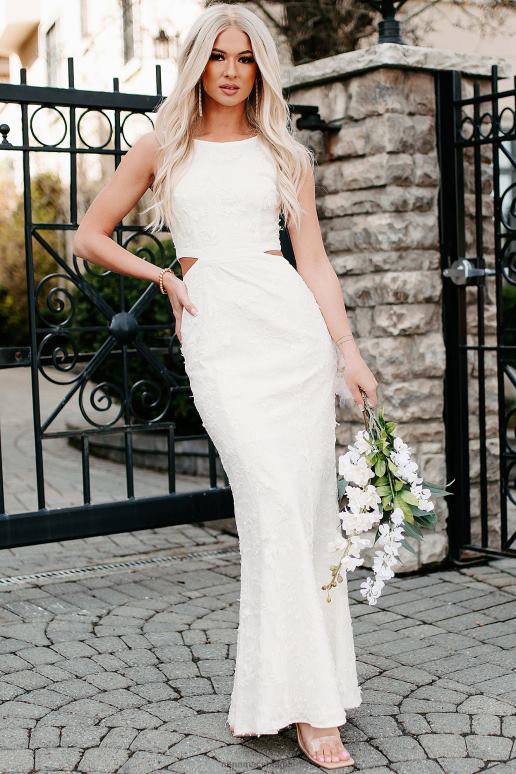 wit uitziende spectaculaire kanten maxi-jurk NanaMacs HPTT2358