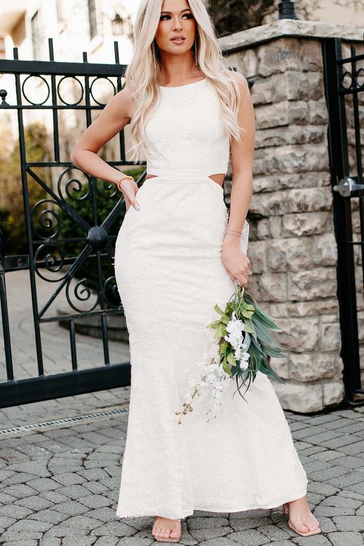 wit uitziende spectaculaire kanten maxi-jurk NanaMacs HPTT2358