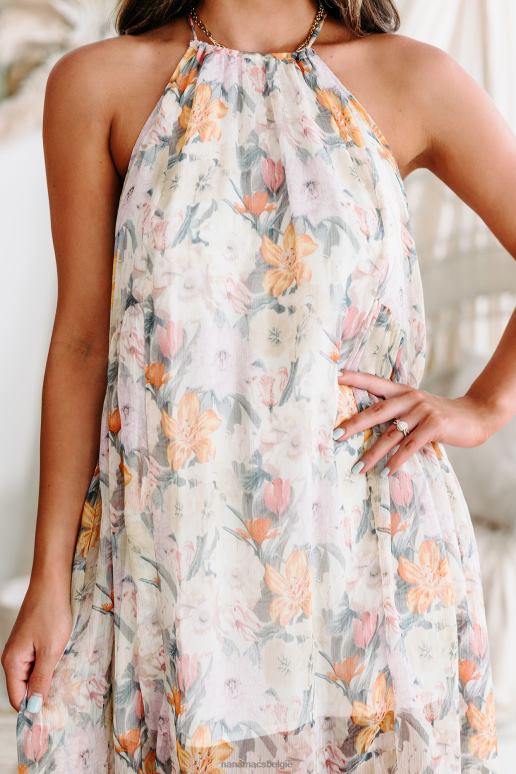 zand/lavendel betekenisvolle blikken gebloemde chiffon halter maxi-jurk NanaMacs HPTT2441