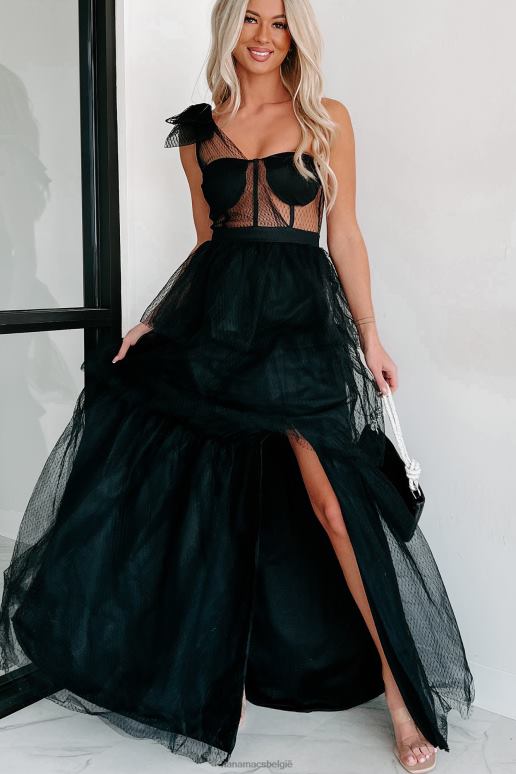 zwart hoofden laten draaien, gelaagde maxi-jurk met één schouder NanaMacs HPTT2368