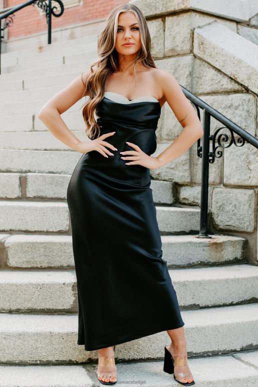 zwart royale satijnen maxi-jurk met strass-detail NanaMacs HPTT2331