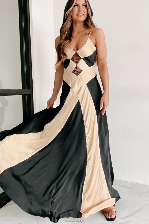 zwart/taupekleurig mori tweekleurige maxi-jurk NanaMacs HPTT2379