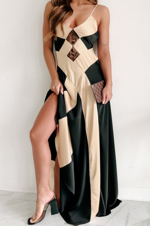 zwart/taupekleurig mori tweekleurige maxi-jurk NanaMacs HPTT2379