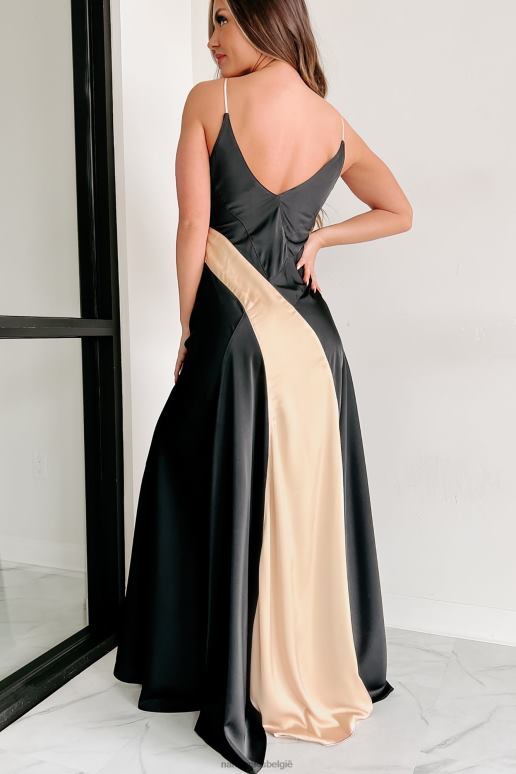 zwart/taupekleurig mori tweekleurige maxi-jurk NanaMacs HPTT2379