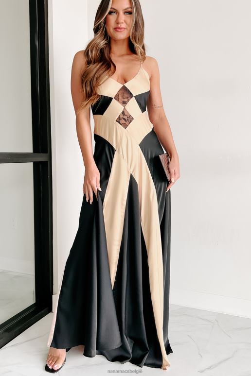 zwart/taupekleurig mori tweekleurige maxi-jurk NanaMacs HPTT2379