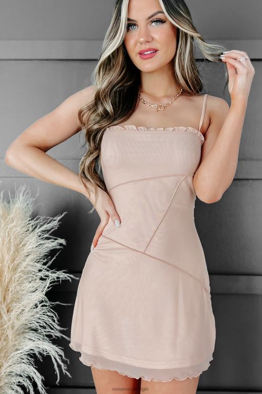 abrikoos asymmetrische beauty mesh asymmetrische naad mini-jurk NanaMacs HPTT2173