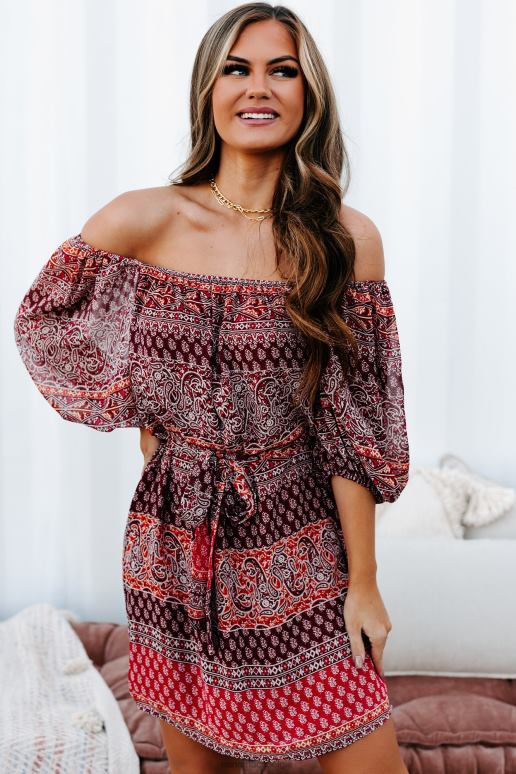 baksteen/multi creatieve paisley gestreepte mini-jurk NanaMacs HPTT2221