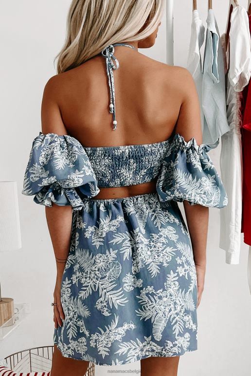 blauw easy going gebloemde mini-jurk met halterhals NanaMacs HPTT1894