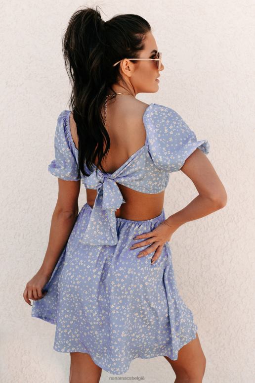 blauw krijg een groeiende gesmokte gebloemde mini-jurk met gestrikte achterkant NanaMacs HPTT2195