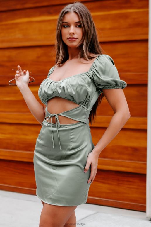 donkere salie amelie zijden mini-jurk met uitsparingen NanaMacs HPTT2184