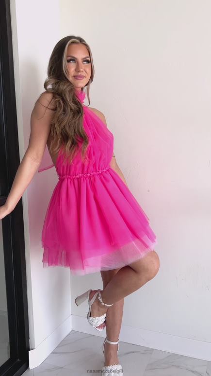 fuchsia gewaagde gunst tule mini-jurk met halternek NanaMacs HPTT2023