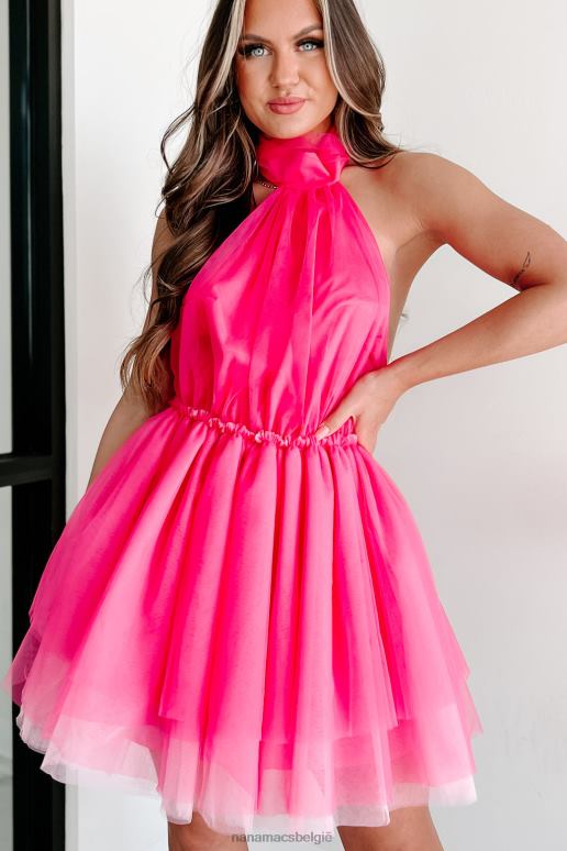 fuchsia gewaagde gunst tule mini-jurk met halternek NanaMacs HPTT2023