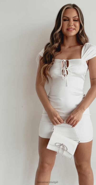 gebroken wit josie dubbel gestrikte satijnen mini-jurk NanaMacs HPTT1942