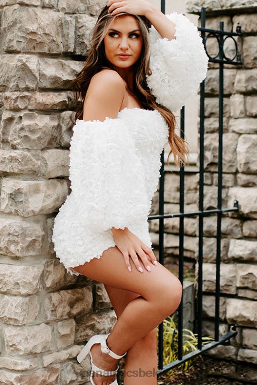 gebroken wit verrassing bloeit off-shoulder mini-jurk met 3D-bloemen NanaMacs HPTT1860