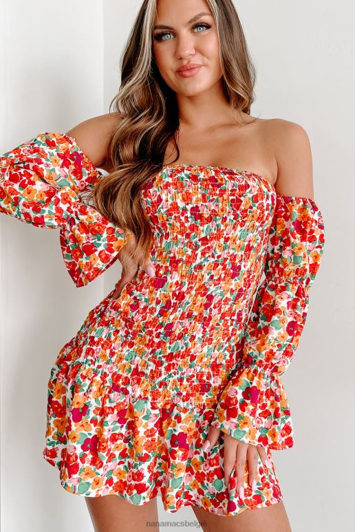 groene multi barstensvol kleur off-shoulder gebloemde mini-jurk NanaMacs HPTT1863