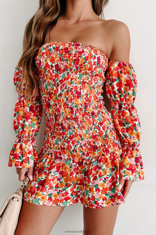 groene multi barstensvol kleur off-shoulder gebloemde mini-jurk NanaMacs HPTT1863