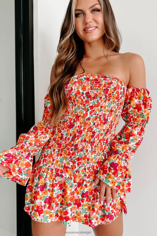 groene multi barstensvol kleur off-shoulder gebloemde mini-jurk NanaMacs HPTT1863