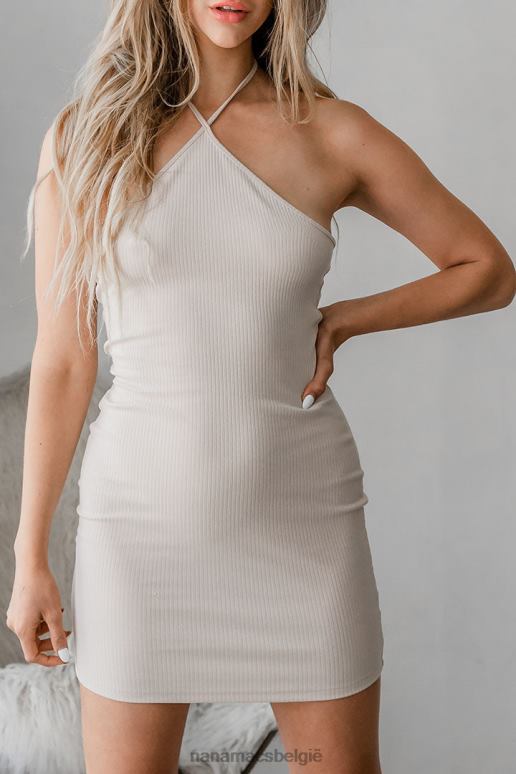 khaki moderne liefde geribbelde halter mini-jurk NanaMacs HPTT2084