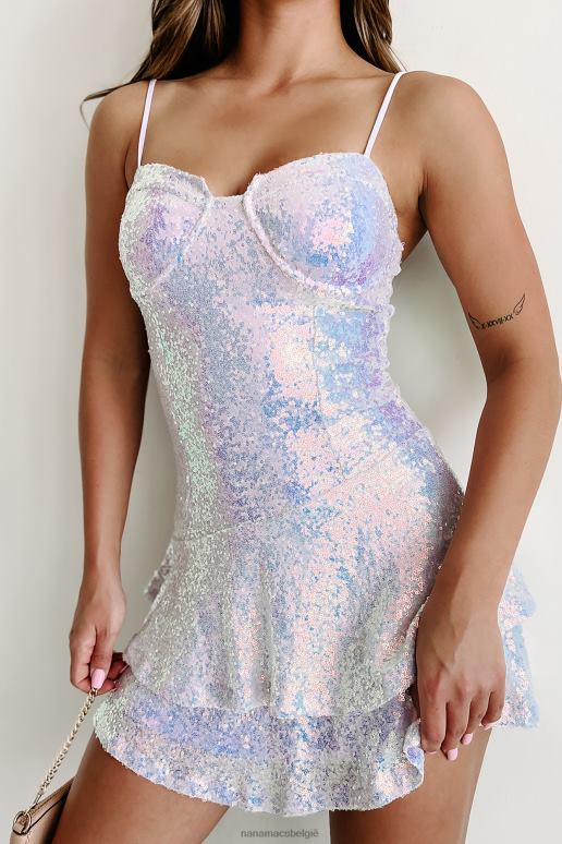 lavendel sprankelende mini-jurk met ruches en iriserende pailletten NanaMacs HPTT1880