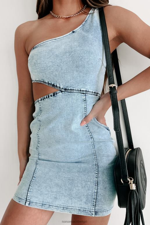 lichte wassing deal breaker denim mini-jurk met uitsnijding op één schouder NanaMacs HPTT2006