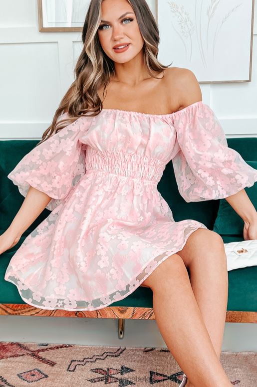 lichtroze talk zoet gebloemde mini-jurk met pofmouwen NanaMacs HPTT2104