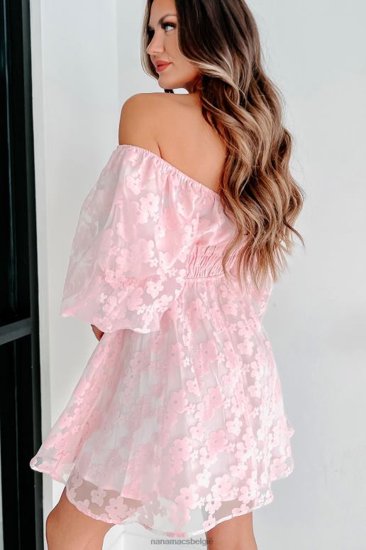 lichtroze talk zoet gebloemde mini-jurk met pofmouwen NanaMacs HPTT2104
