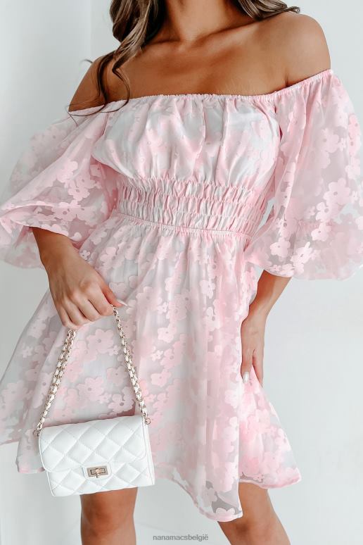 lichtroze talk zoet gebloemde mini-jurk met pofmouwen NanaMacs HPTT2104