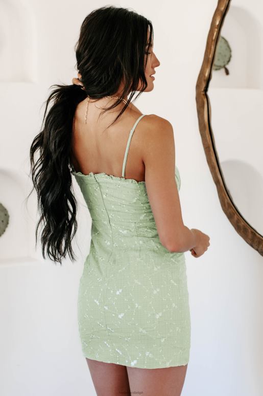 limoen garden beauty mini-jurk met geborduurde bloemen en gestrikte voorkant NanaMacs HPTT2186