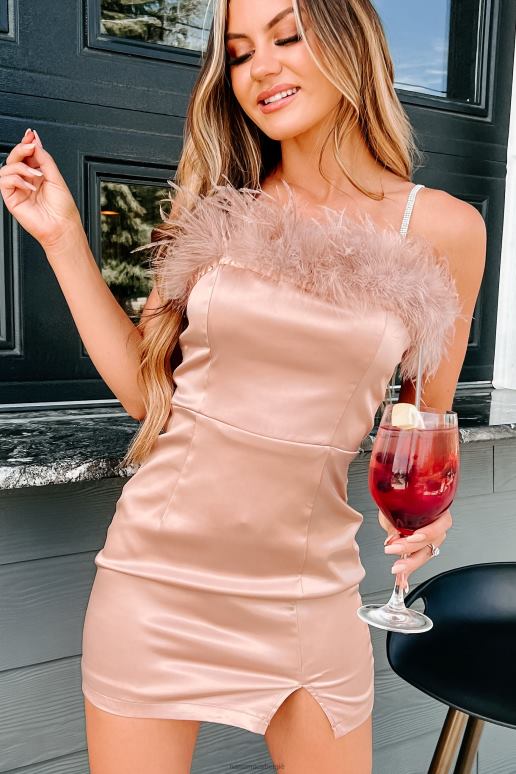 mokka kan niet worden gekooide mini-jurk met strass bandjes en veertjes NanaMacs HPTT2153