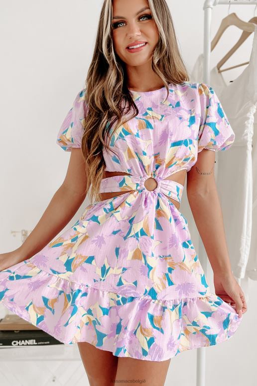 paars dag dromen over jou uitgesneden mini-jurk met pofmouwen NanaMacs HPTT1887