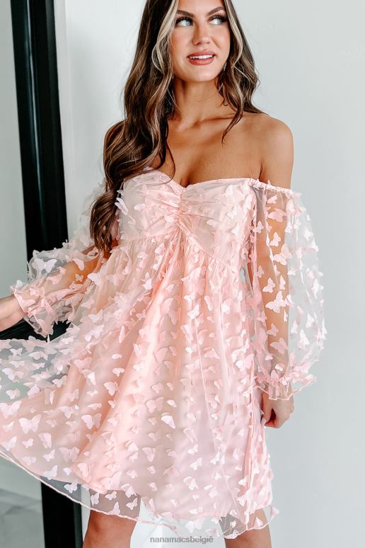 perzik sweet darlin' vlinder organza babydoll mini-jurk NanaMacs HPTT2060