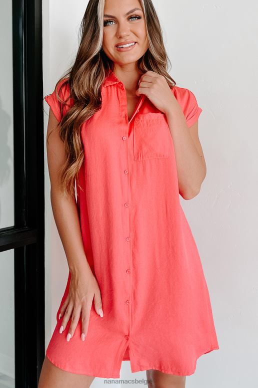 rood werk aan je mini-jurk met kraag en knopen aan de voorkant NanaMacs HPTT1893