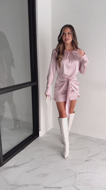 roze elegante essence satijnen mini-jurk met gestrikte taille NanaMacs HPTT2110