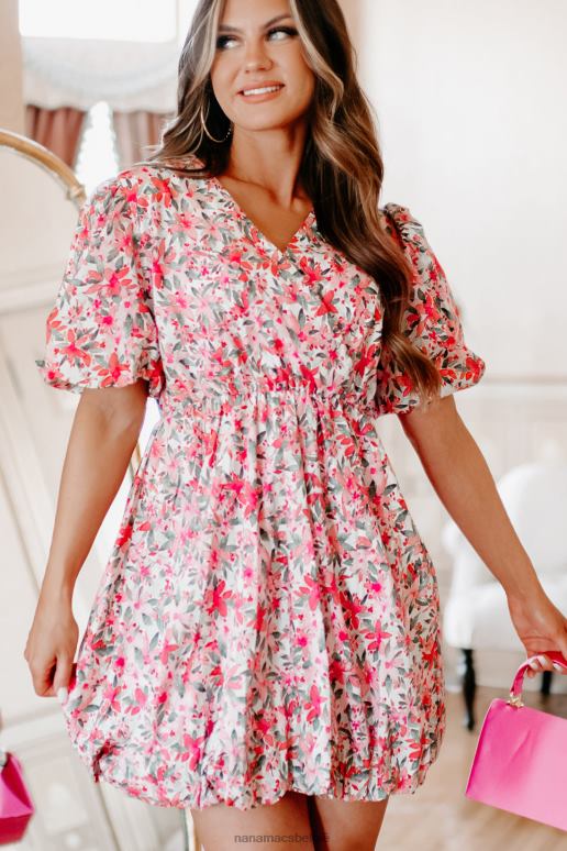 roze gebloemde finesse mini-jurk met pofmouwen en gebloemde bolzoom NanaMacs HPTT2039