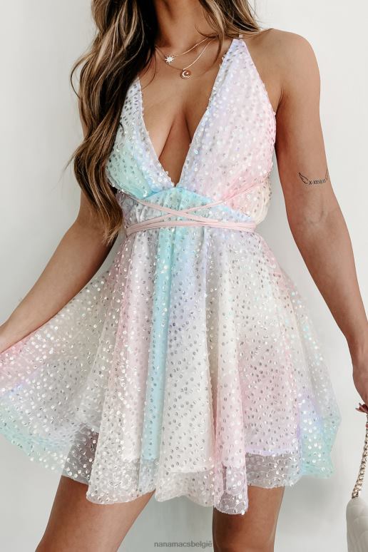 roze multi suikerspin kisses mini-jurk met halterhals en pailletten NanaMacs HPTT2019