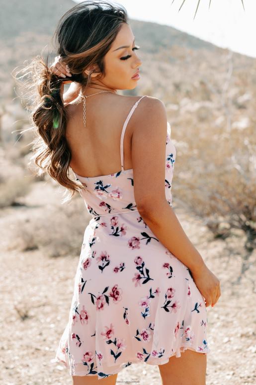 roze perfect onschuldige mini-jurk van fluwelen bloemensatijn NanaMacs HPTT2190