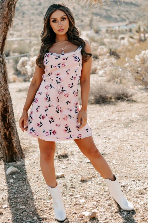 roze perfect onschuldige mini-jurk van fluwelen bloemensatijn NanaMacs HPTT2190