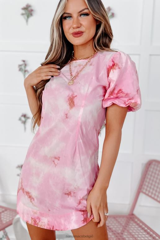 roze vriendelijke leuke mini-jurk met pofmouwen NanaMacs HPTT2083