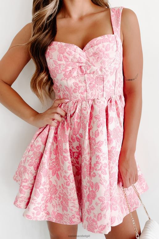 roze/zilver metallic out of your reach jacquard gebloemde mini-jurk NanaMacs HPTT1801