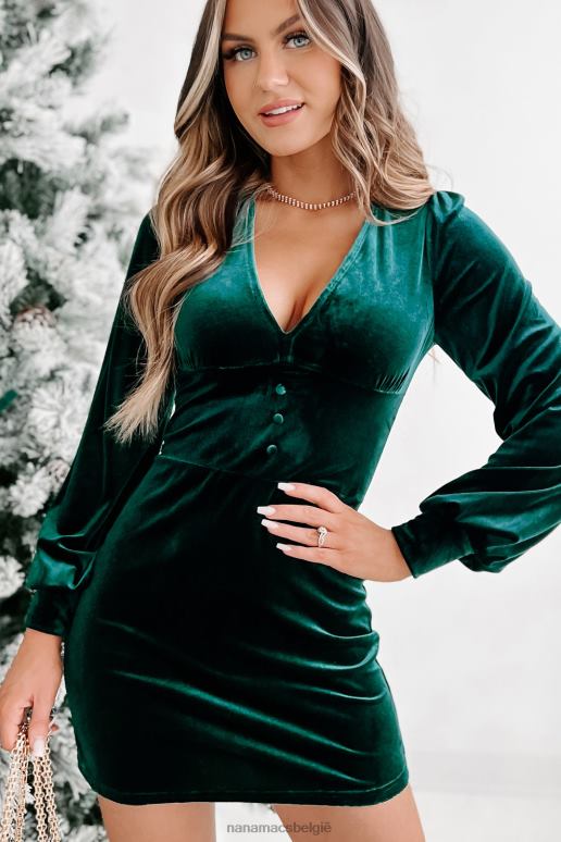 smaragdgroen all eyes on me originele fluwelen mini-jurk NanaMacs HPTT1542