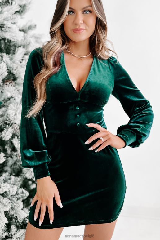 smaragdgroen all eyes on me originele fluwelen mini-jurk NanaMacs HPTT1542